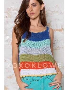 POL Blue Multi Striped Sleeveless Knit Top